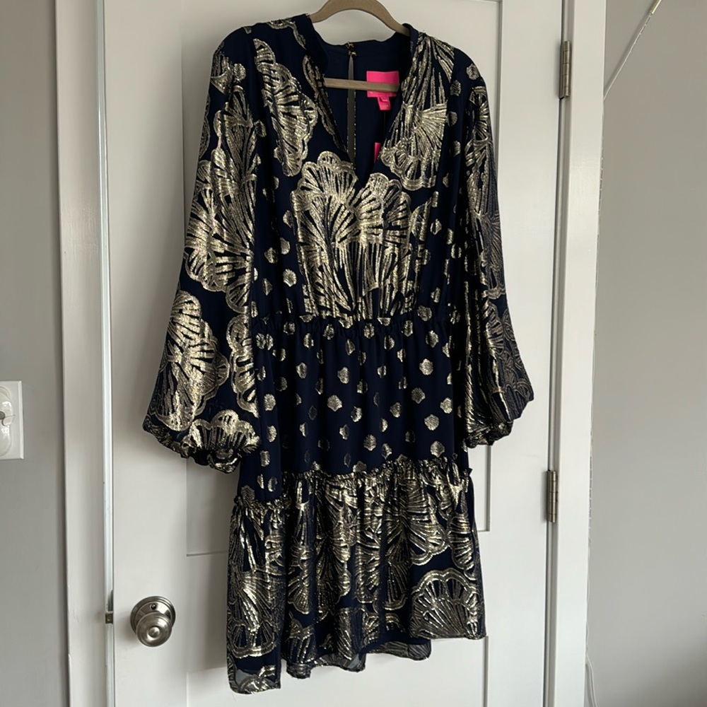 NWT Lilly Pulitzer Joella Silk Dress in True Navy - Picture 2 of 12